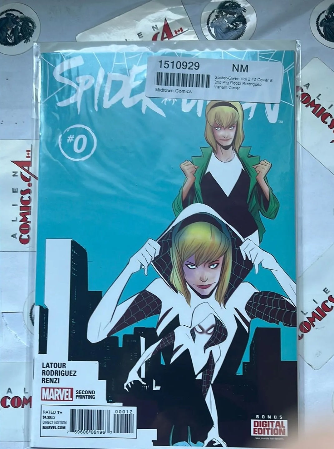 Edge of Spider-verse (#0 Marvel 2015 Turquoise Background 2nd Printing Variant 1st app. Spider-Gwen HTF NM)