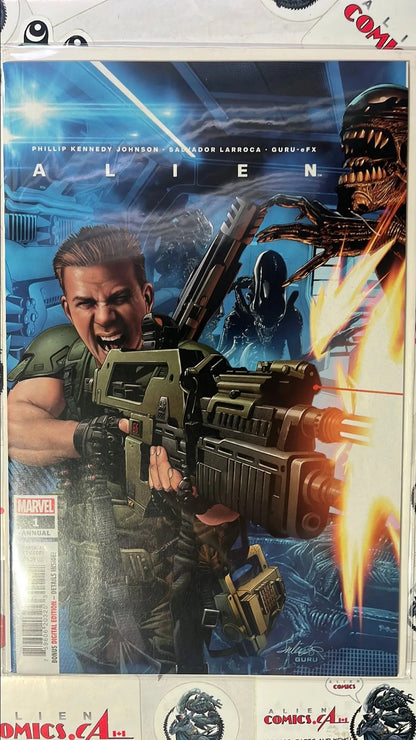 ALIEN: Annual (#1 Marvel 2021 Salvador Larroca Cover Marine firing Pulse rifle NM)