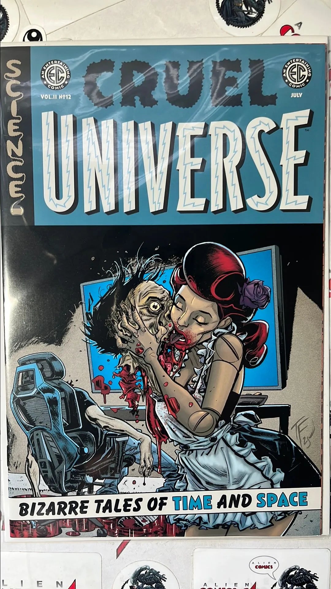Cruel Universe (#12B EC/Oni Press 2026 Tom Fowler Variant Female Robot Housekeeper Eating Owner’s Head NM)