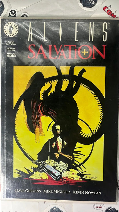 ALIENS: Salvation (One-Shot Dark Horse Comics 1993 Dave Gibbons Story (Watchmen) Mike Mignola Cover & Art (Hellboy) HTF NM)