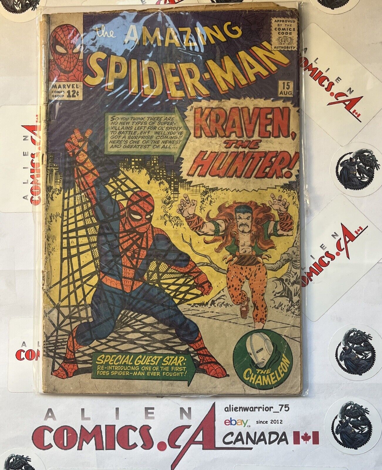 AMAZING SPIDER-MAN 15 1st app. Kraven the Hunter Complete Marvel 1966 LOW GRADE
